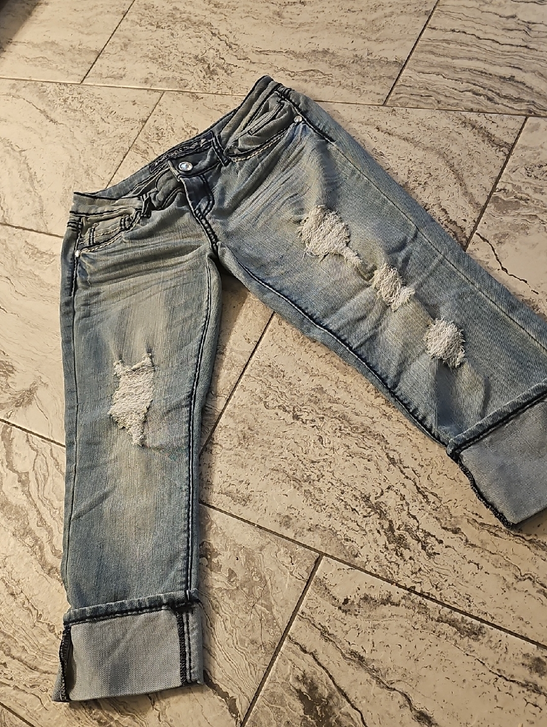 Almost Famous Light Blue Embellished Button Jeans